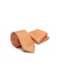 Nabeel & Aqeel Peachish Orange with Self Weave Micro-Geometric Pattern Tie With Pocket Square