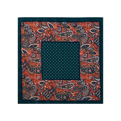 Nabeel & Aqeel 12" by 12" Emerald & Rust Polka Dot Paisley Pocket Square