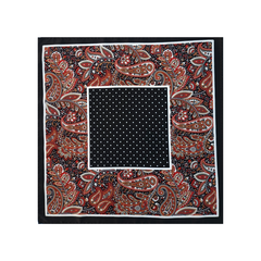 Nabeel & Aqeel 12" by 12" Black & Crimson Polka Dot Paisley Pocket Square