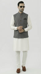 Nabeel & Aqeel Steel Grey Textured Waistcoat