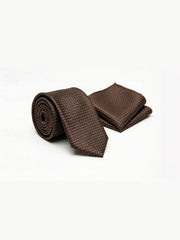 Nabeel & Aqeel Dark brown and Gold Tie with Pocket Square