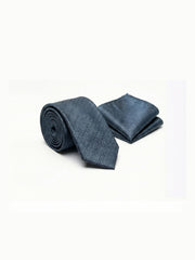 Nabeel & Aqeel Deep Gray-Blue Tie With Pocket Square