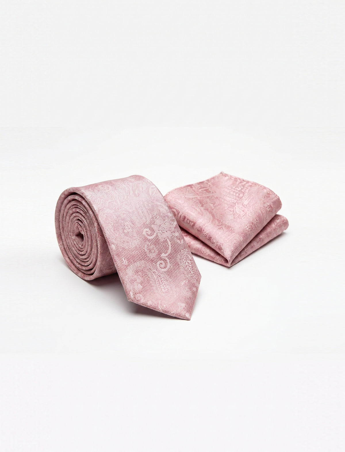 Nabeel & Aqeel Light Pink with Self Weave Paislay Pattern Tie With Pocket Square