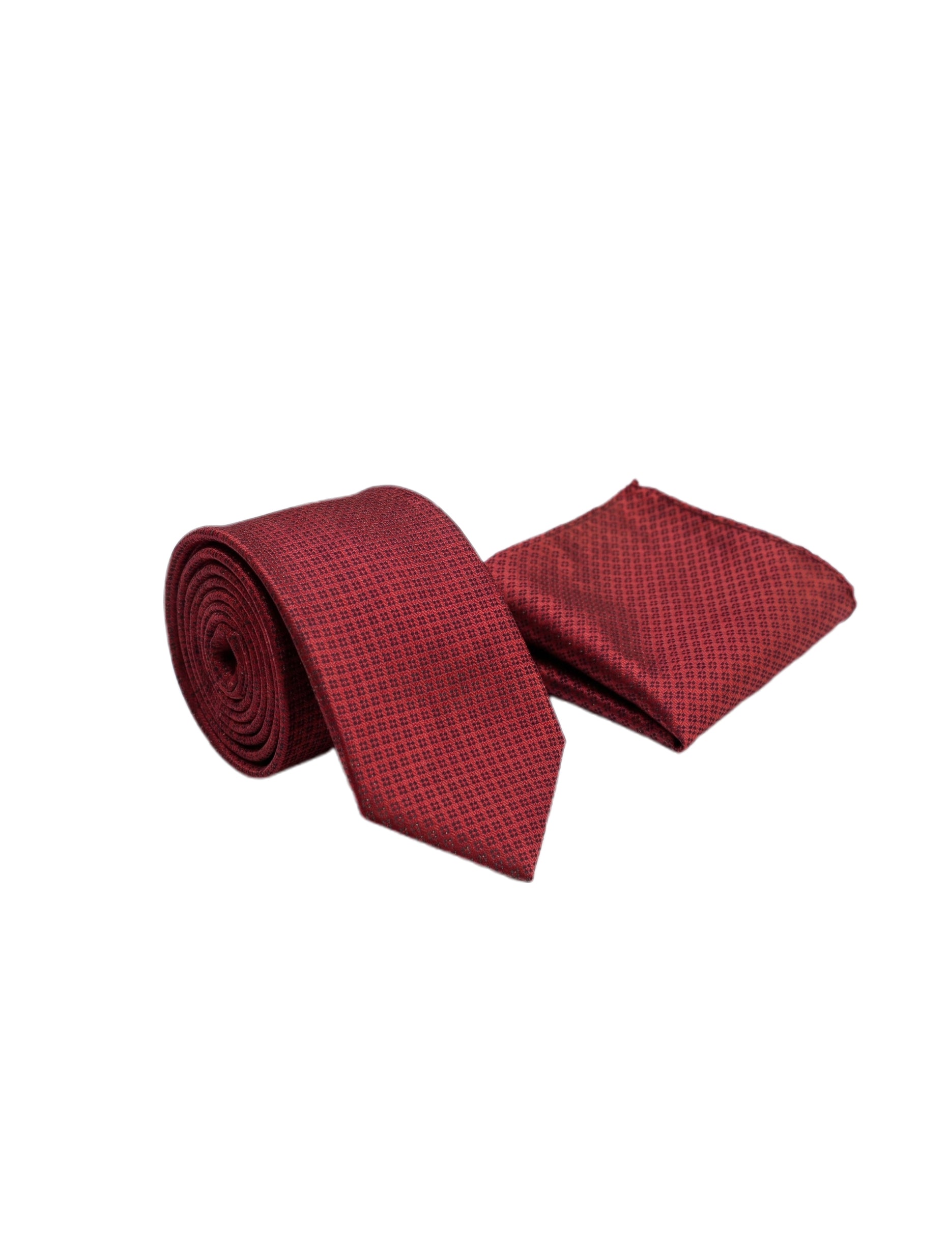 Nabeel & Aqeel Maroon Red with Black Micro-Geometric Pattern Tie With Pocket Square