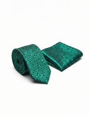 Nabeel & Aqeel Emerald Green with Turqouise and Black Intricate Floral Pattern Tie with Pocket Square