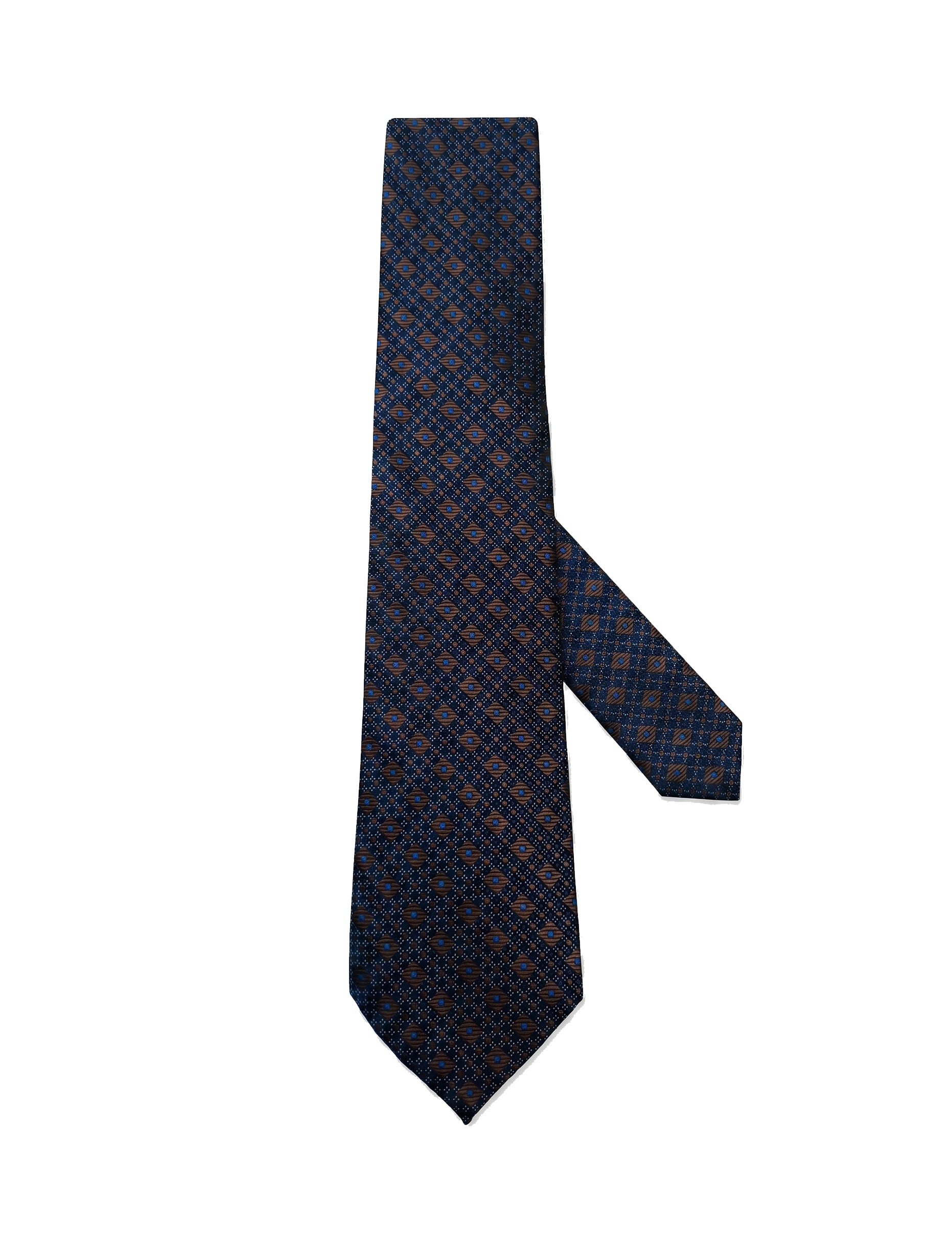 Nabeel & Aqeel Brown Diamond Grid Micro Pattern Tie with Blue Accents