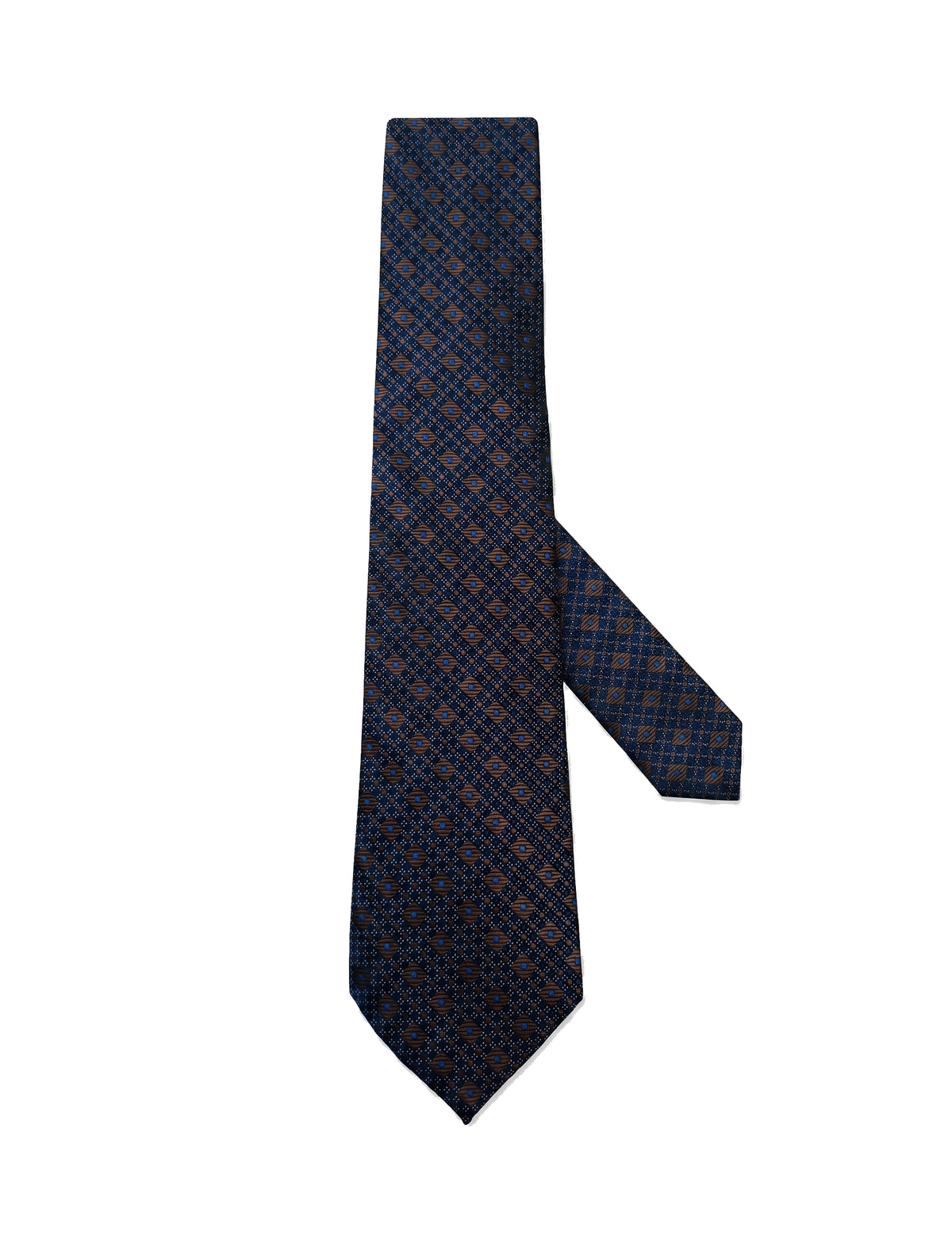 Nabeel & Aqeel Brown Diamond Grid Micro Pattern Tie with Blue Accents