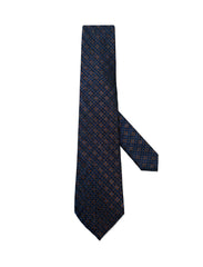 Nabeel & Aqeel Brown Diamond Grid Micro Pattern Tie with Blue Accents