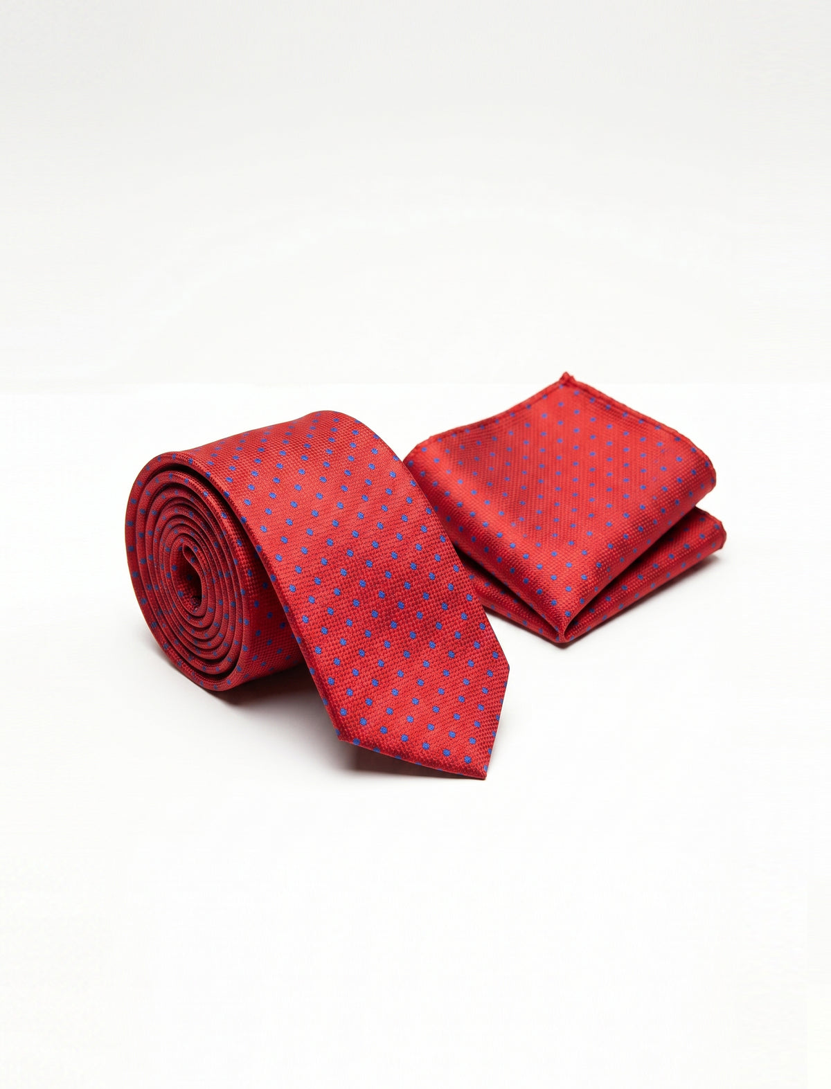 Nabeel & Aqeel Red with Blue Polka Dot Pattern Tie with Pocket Square