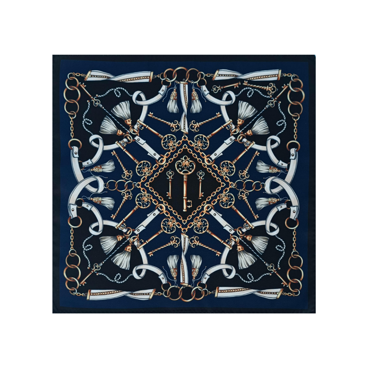 Nabeel & Aqeel 12" by 12" Navy & Gold Equestrian Heritage Pocket Square