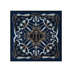 Nabeel & Aqeel 12" by 12" Navy & Gold Equestrian Heritage Pocket Square