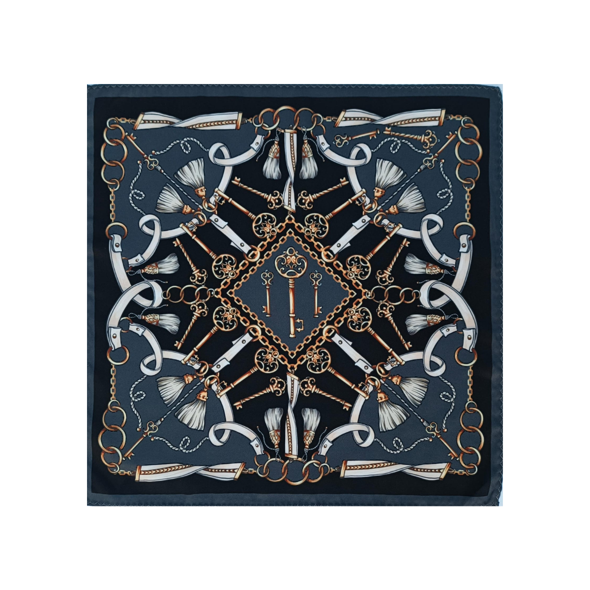 Nabeel & Aqeel 12" by 12" Slate & Gold Equestrian Motif Pocket Square
