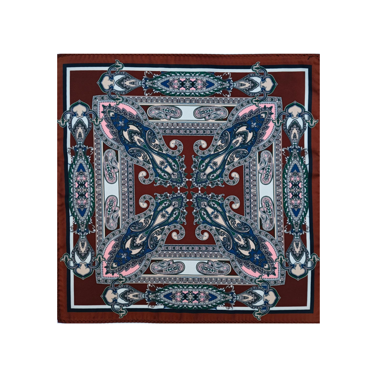Nabeel & Aqeel 12" by 12" Rust & Emerald Ornate Paisley Pocket Square