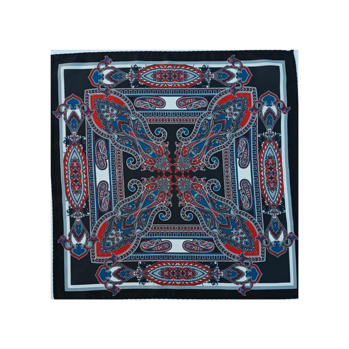 Nabeel & Aqeel 12" by 12" Black & Crimson Ornate Paisley Pocket Square