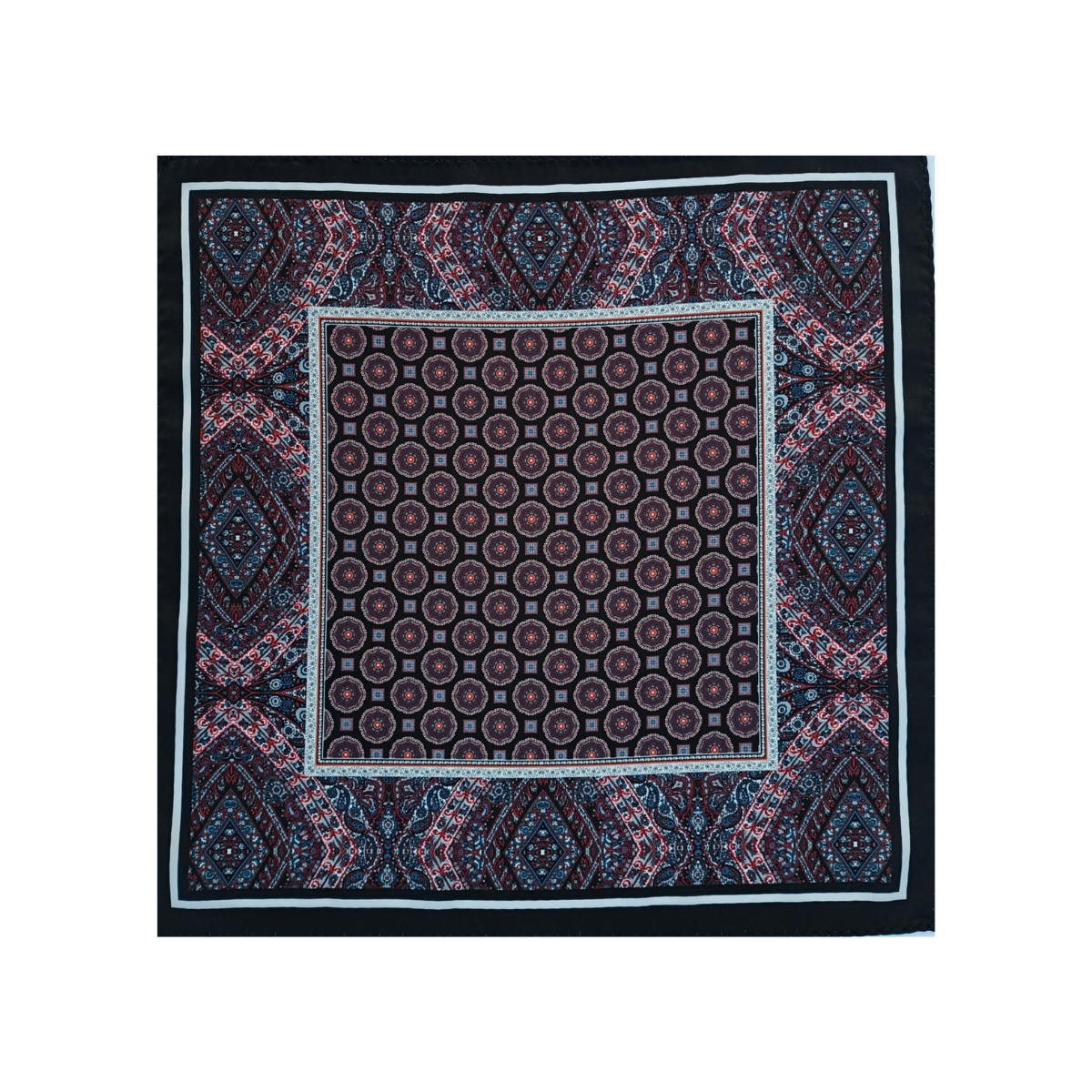 Nabeel & Aqeel 12" by 12" Midnight Paisley & Medallion Multi-Pattern Pocket Square