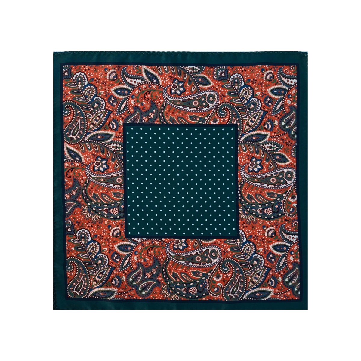 Nabeel & Aqeel 12" by 12" Emerald & Rust Polka Dot Paisley Pocket Square