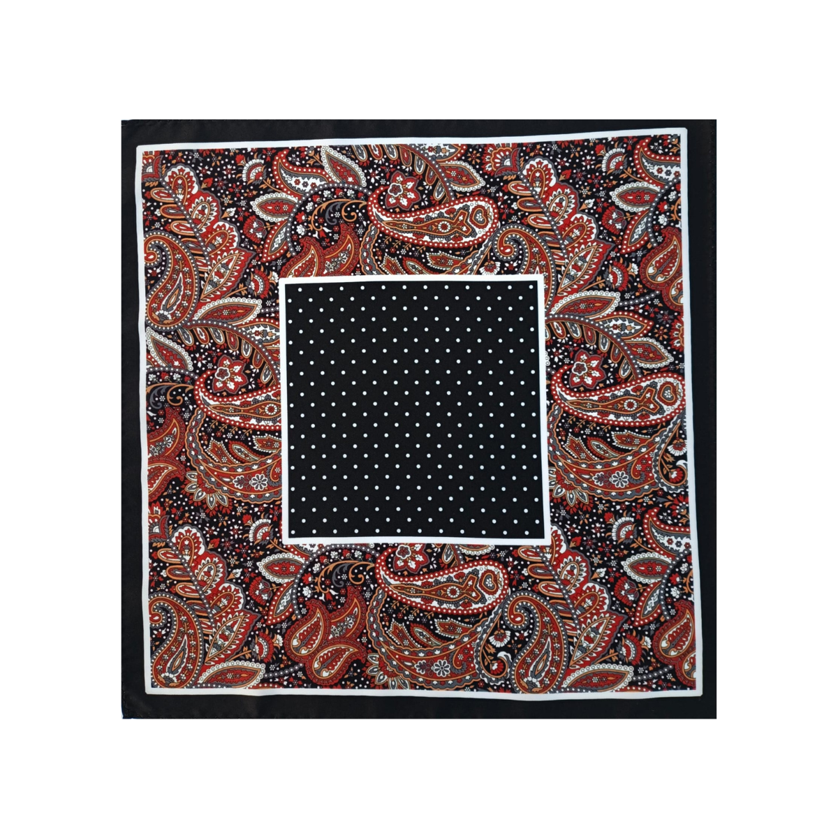 Nabeel & Aqeel 12" by 12" Black & Crimson Polka Dot Paisley Pocket Square