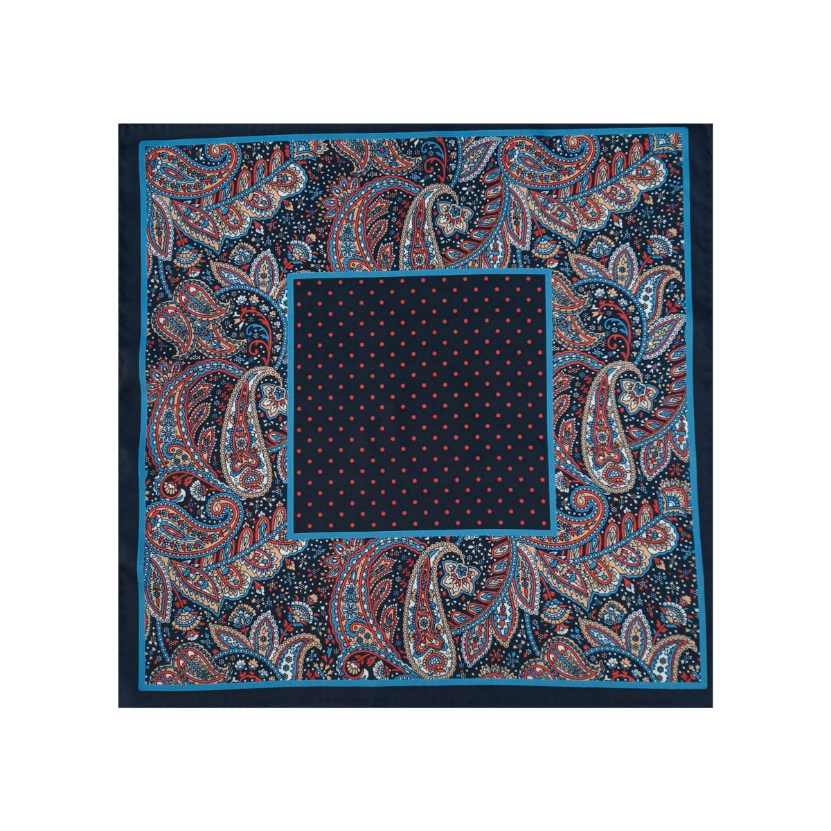Nabeel & Aqeel 12" by 12" Midnight Navy & Cyan Polka Dot Paisley Pocket Square