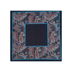 Nabeel & Aqeel 12" by 12" Midnight Navy & Cyan Polka Dot Paisley Pocket Square