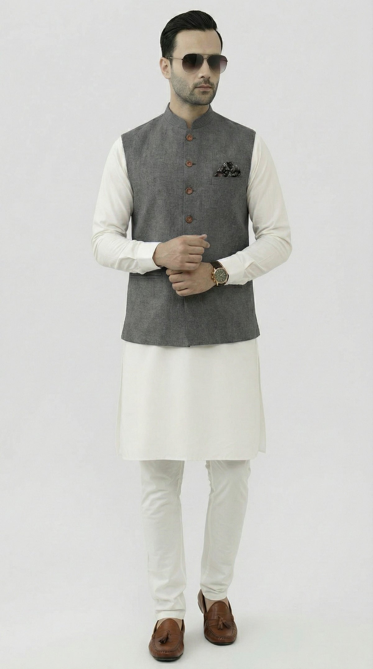 Nabeel & Aqeel Steel Grey Textured Waistcoat