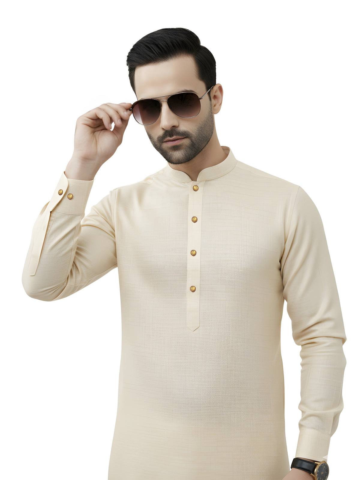 Nabeel & Aqeel Champagne Cream Kurta Pajama Set