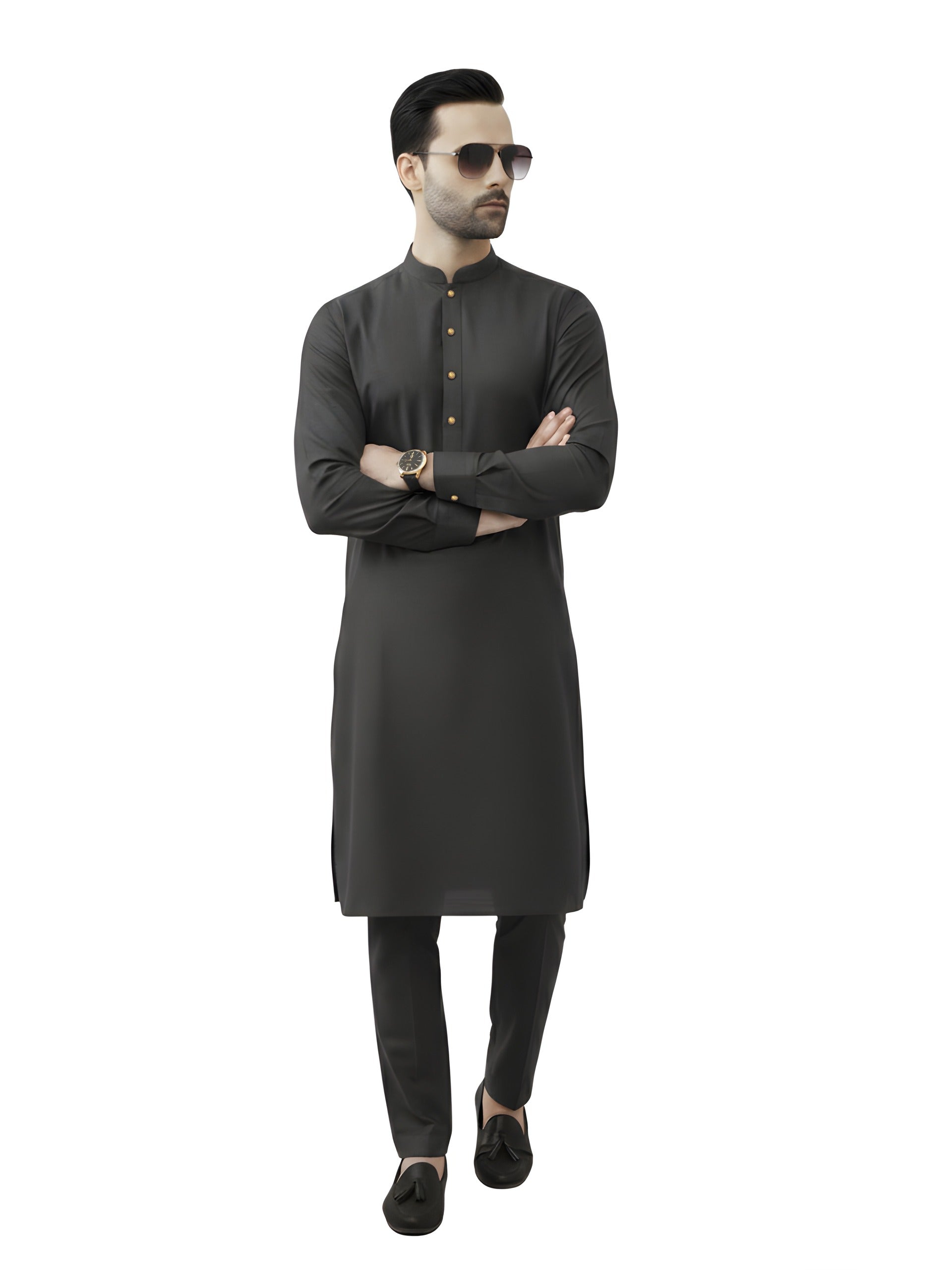 Nabeel & Aqeel Obsidian Charcoal Kurta Pajama Set