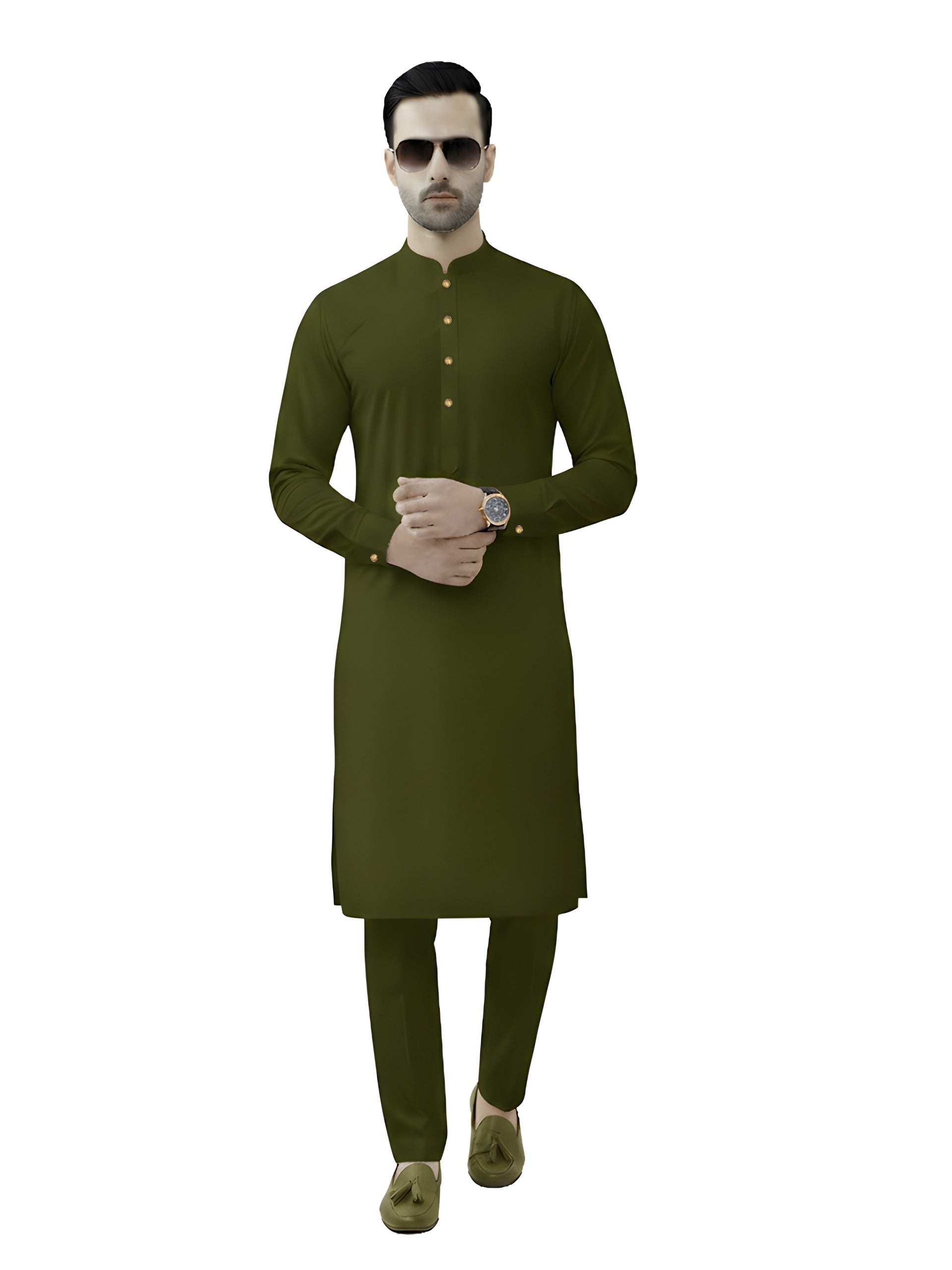 Nabeel & Aqeel Forest Olive Kurta Pajama Set
