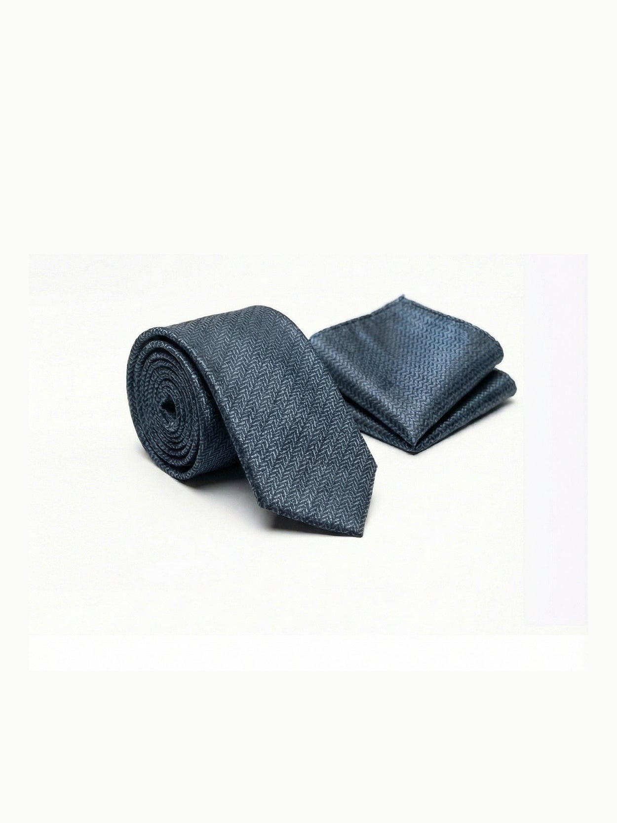 Nabeel & Aqeel Deep Gray-Blue Tie With Pocket Square