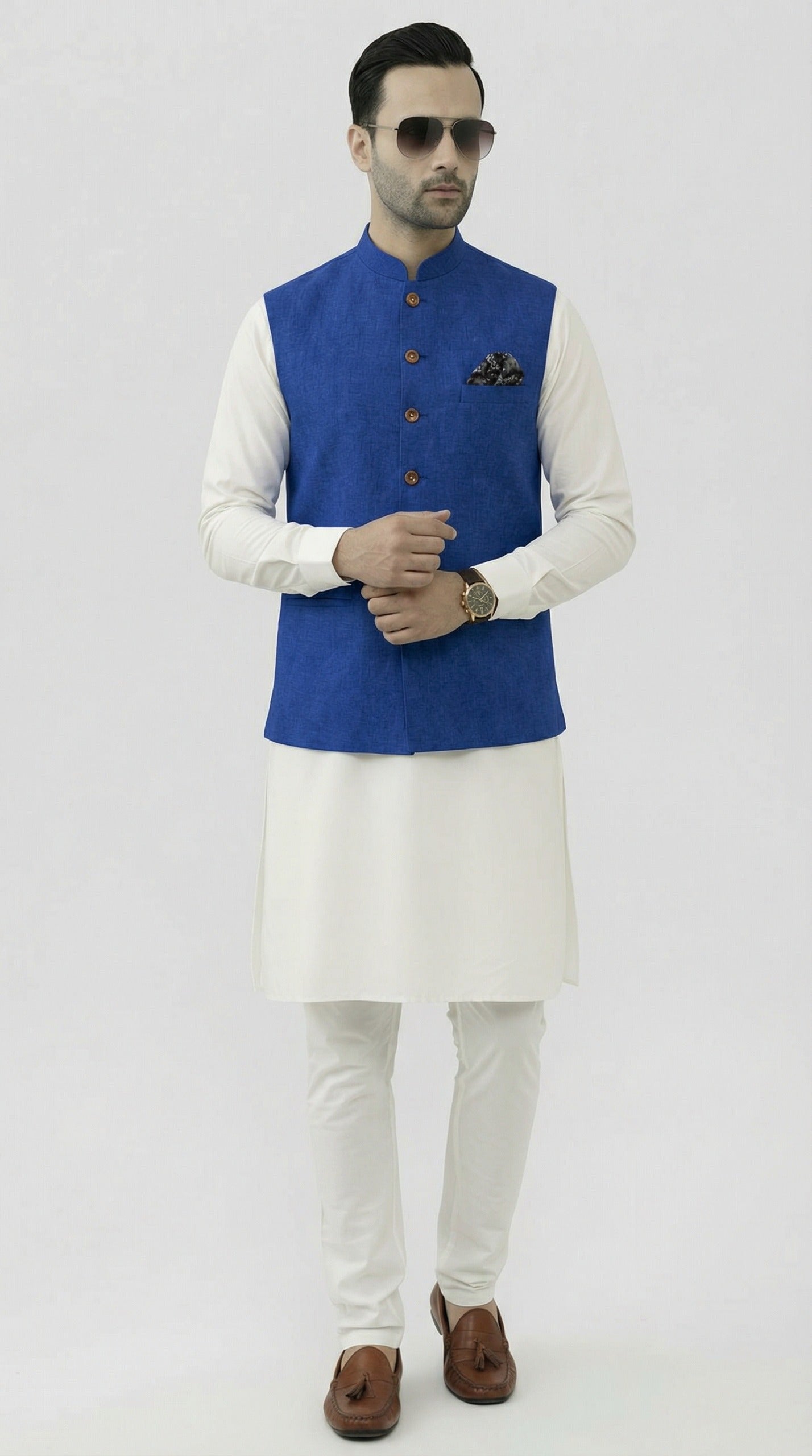 Nabeel & Aqeel Royal Blue Textured Waistcoat