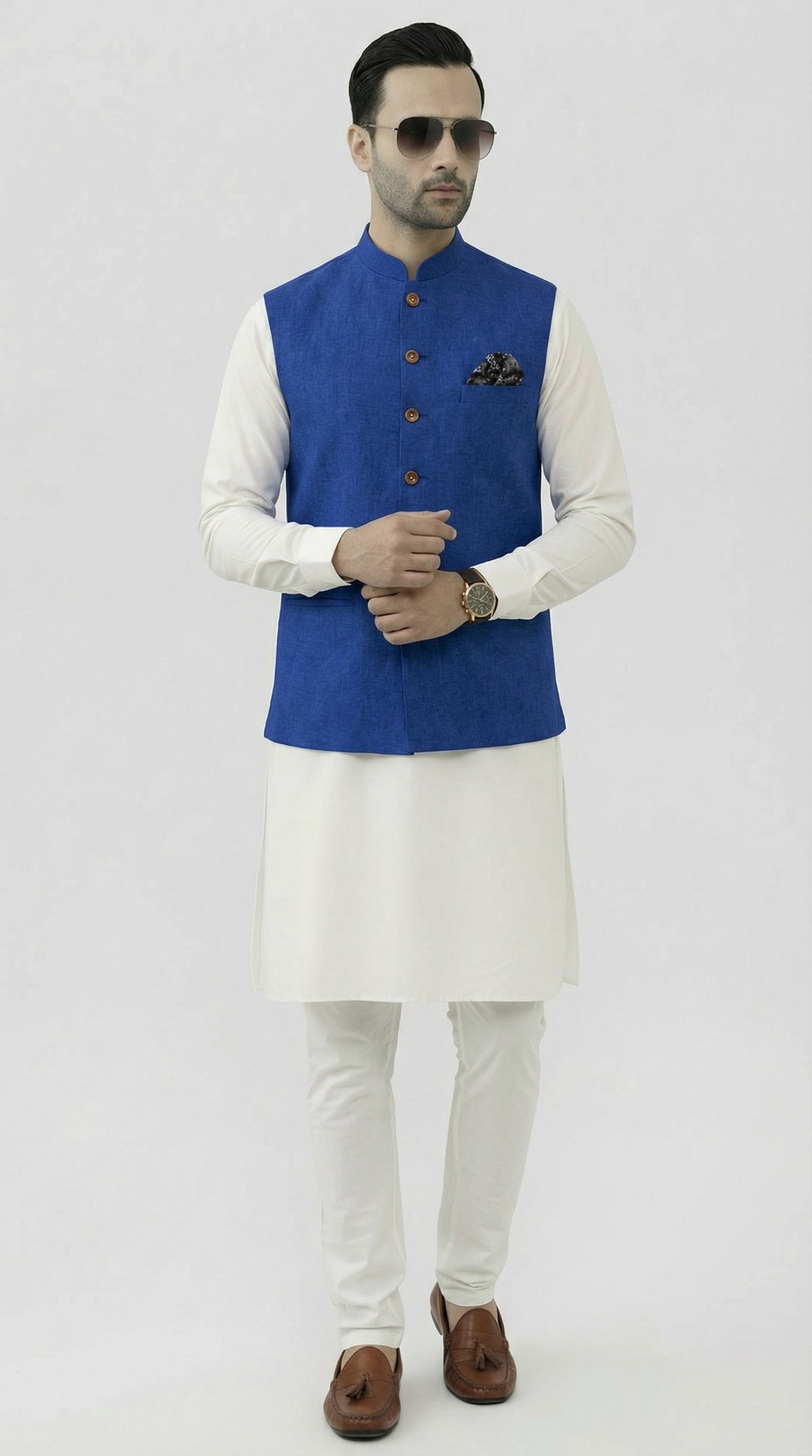 Nabeel & Aqeel Royal Blue Textured Waistcoat
