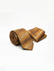 Nabeel & Aqeel Golden Brown Tie With Pocket Square