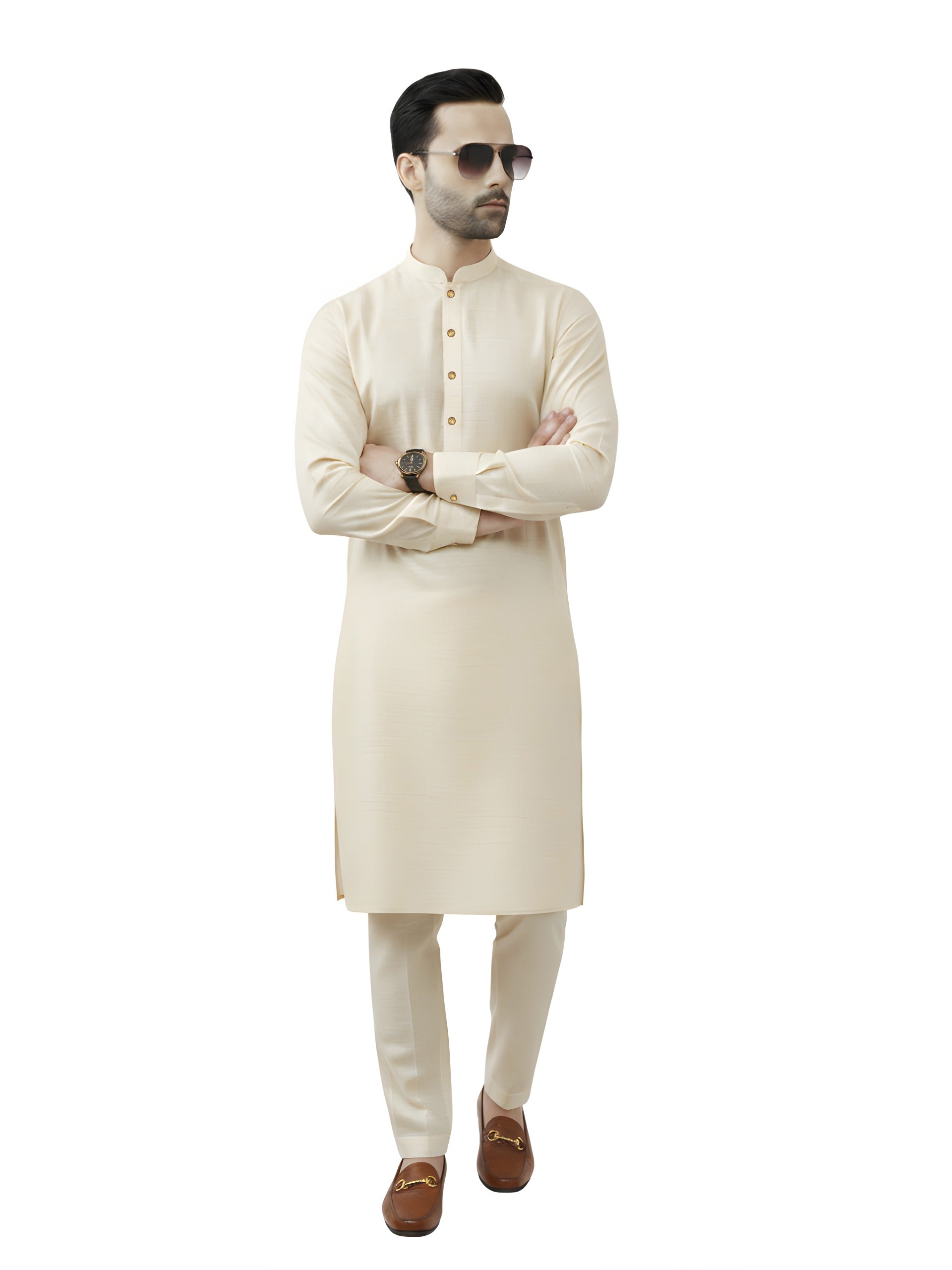 Nabeel & Aqeel Champagne Cream Kurta Pajama Set